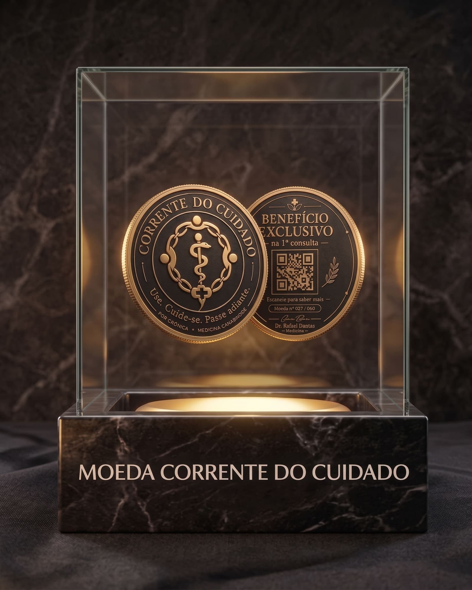 Moeda física Corrente do Cuidado na redoma de cristal